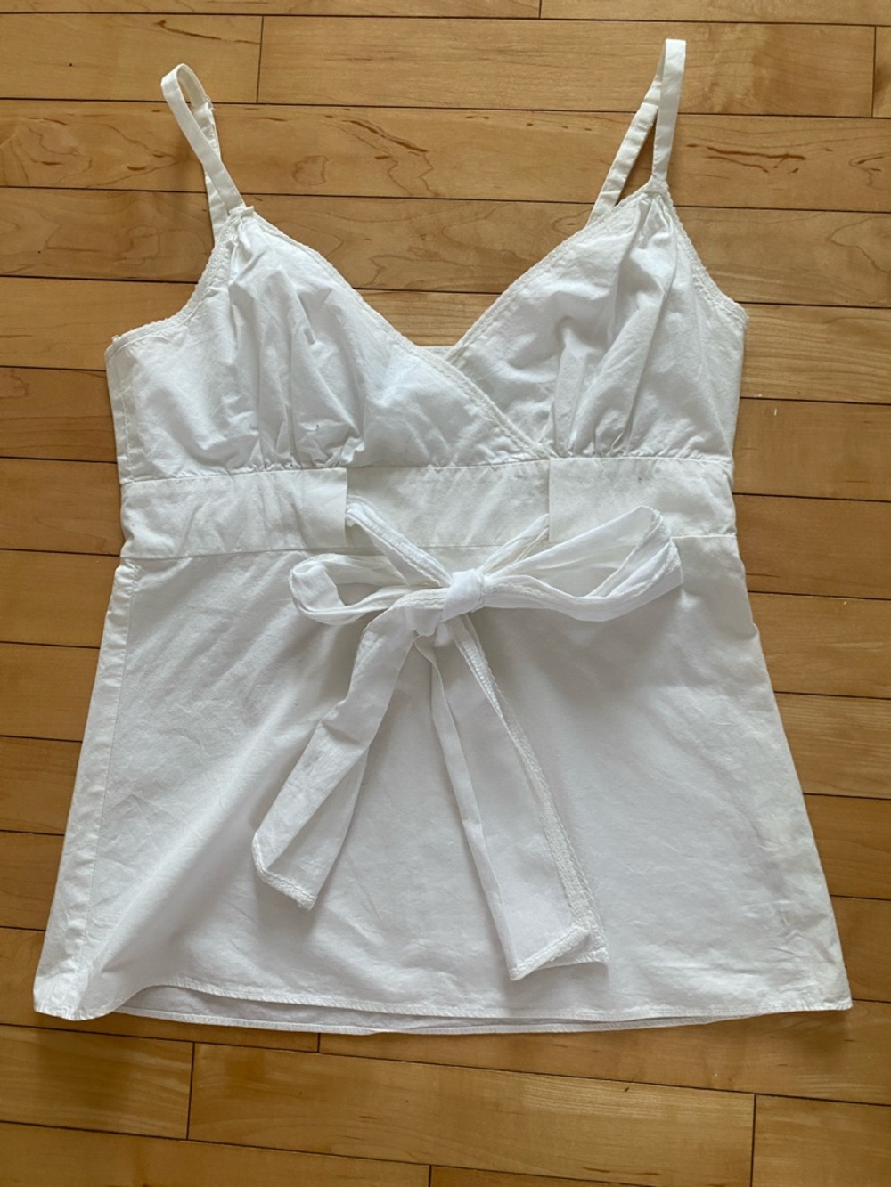 COTTON & SILK White Tie-Front V-Neck Cami Top adjust straps made in Canada SZE 2